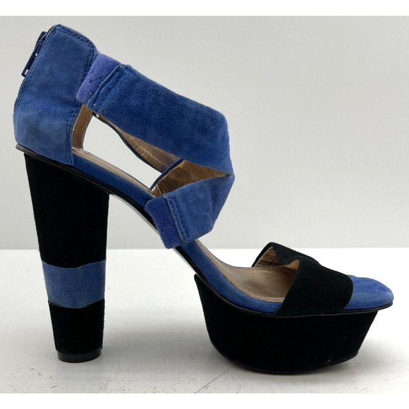 BCBG Cherry 2x Black Blue Paris Suede Platform Heels Size 6 1/2 B / 36 1/2 - Picture 6 of 11